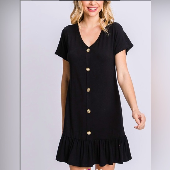 love Kuzo Dresses & Skirts - Black Dress v-neck faux button up ruffle hem size small